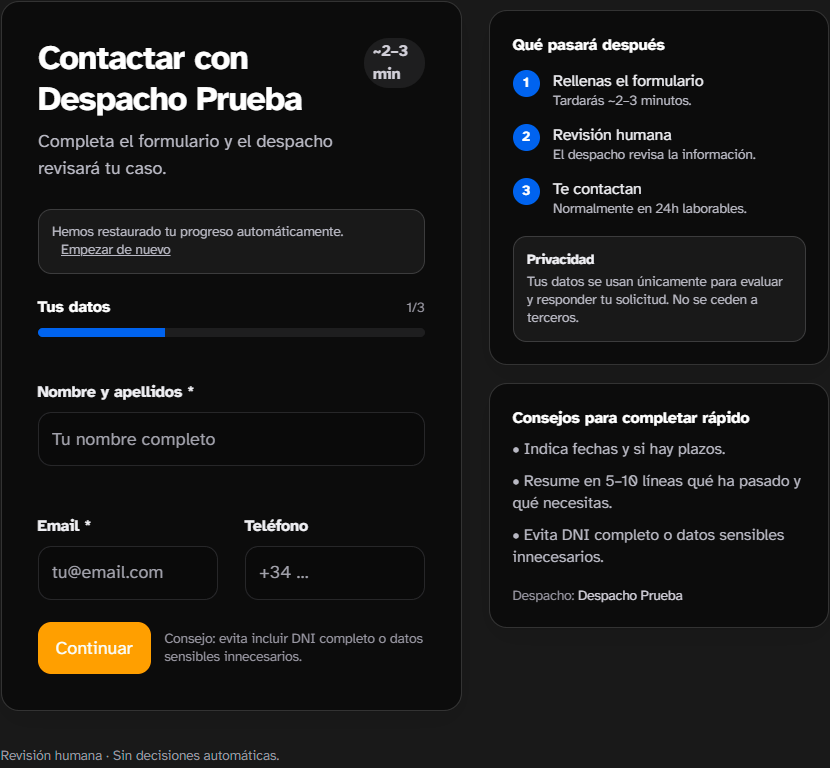 Formulario de admisión bajo dominio propio