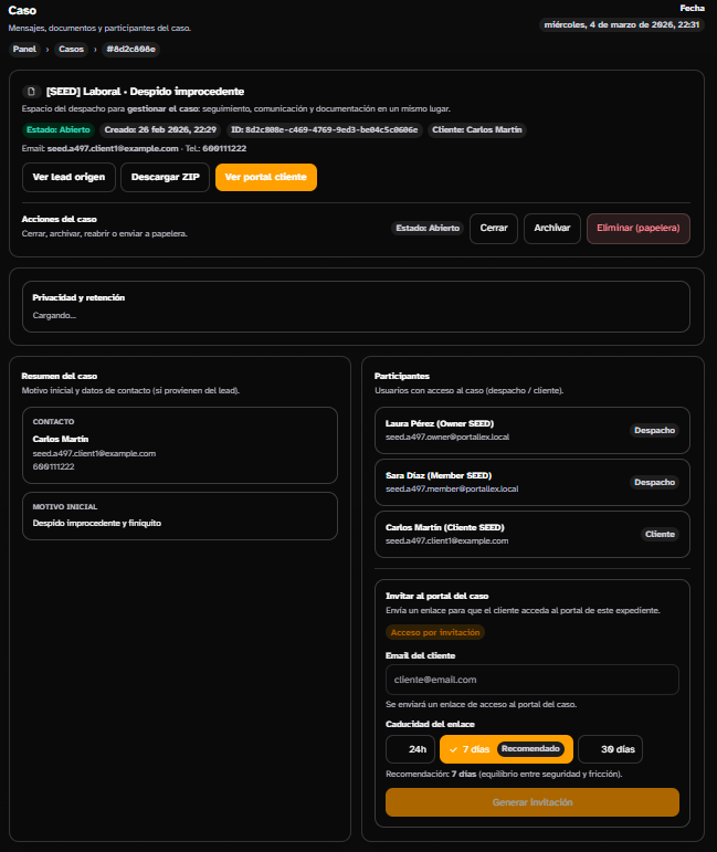 Vista de expediente o asunto