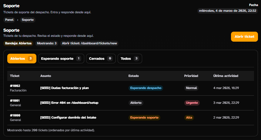 Zona de soporte y tickets